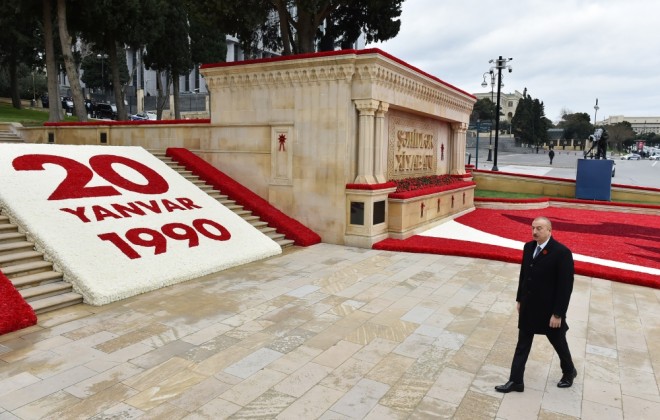 Prezidenti İlham Əliyev 20 Yanvar şəhidlərinin əziz xatirəsini yad etdi - foto