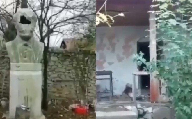 Bülbülün ev muzeyini ermənilər belə dağıdıb - video